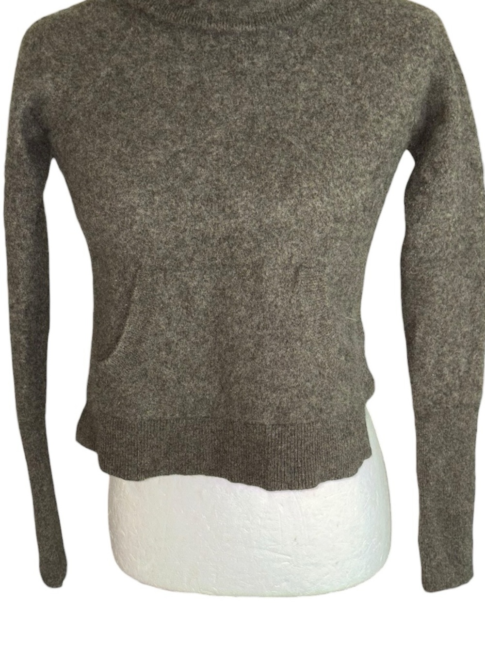 Veronica Beard Oliver Cashmere Funnel Neck Cropped Sweater in Army Green - S - Picture 7 of 14